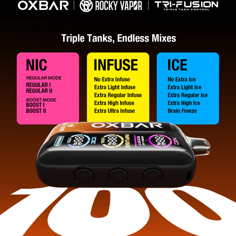 ROCKY VAPOR OXBAR TRI FUSION DISPOSABLE - variant_title - Nicotine Strength: option1_value - Inspired Vapor Company